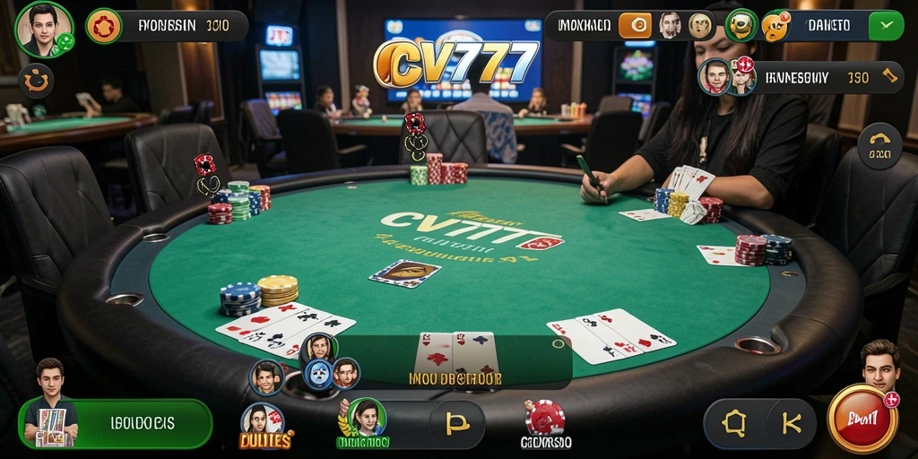Tangkapan layar gameplay CV777 yang menampilkan aksi seru poker.