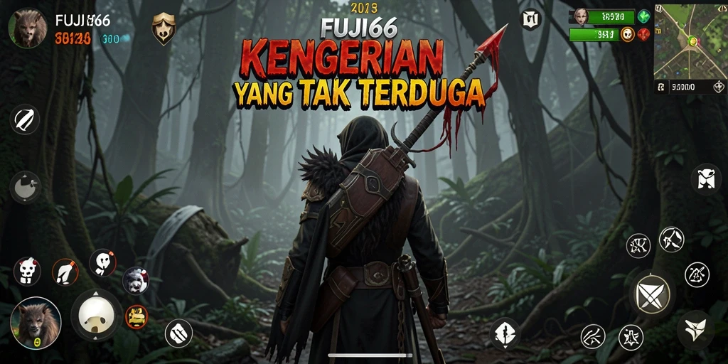 Screenshot gameplay FUJI66 menampilkan suasana mencekam dan karakter menyeramkan.