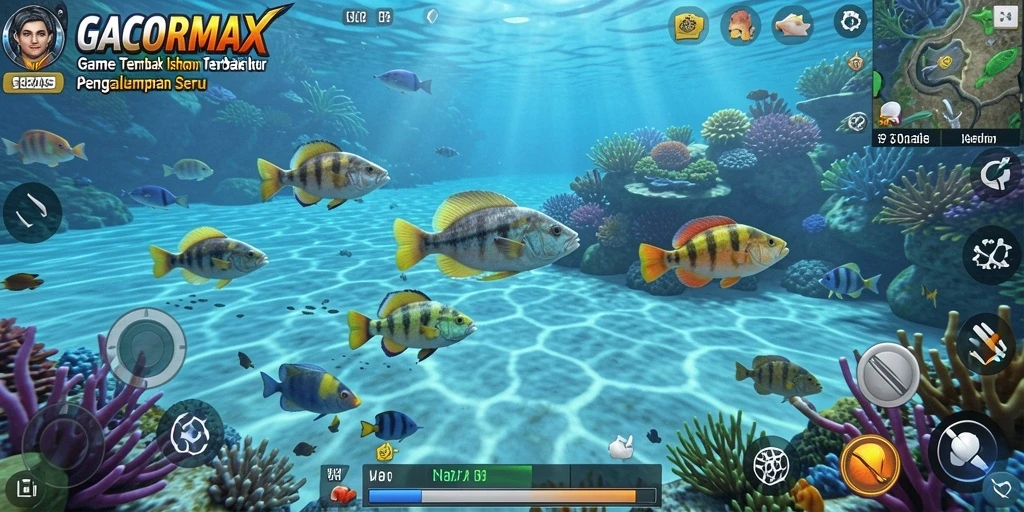 Screenshot gameplay GACORMAX yang menampilkan suasana bawah laut.