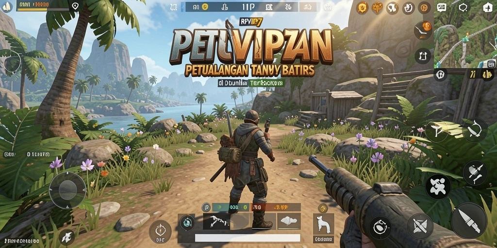 Screenshot gameplay RPVIP7 menunjukkan eksplorasi dunia terbuka yang menakjubkan.