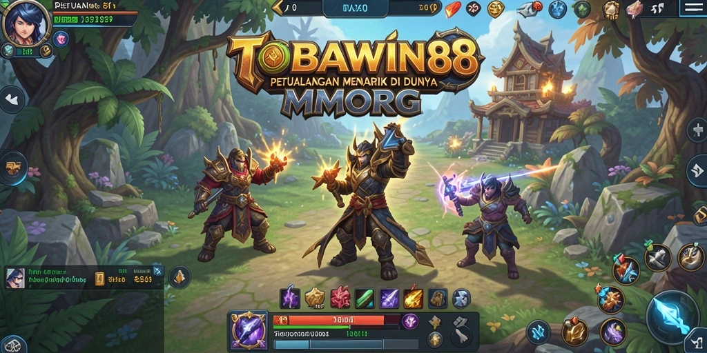 Screenshot gameplay TOBAWIN88 menampilkan pertarungan epik di dunia MMORPG.