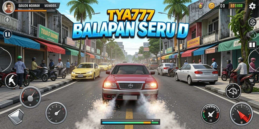 Tampilan seru gameplay TYA777 saat balapan di jalanan.